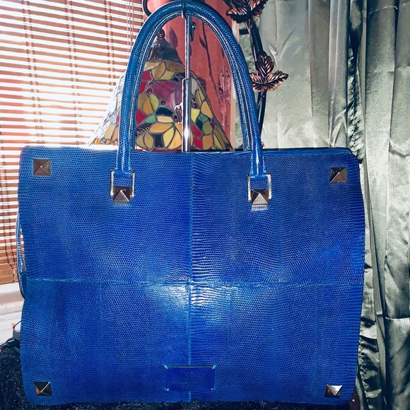 Valentino Handbags - Valentino Runway Rockstud Cobalt Blue Exotic Tote